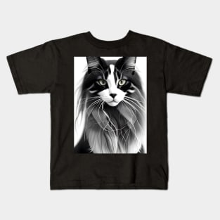 Black and White Cat - Modern Digital Art Kids T-Shirt